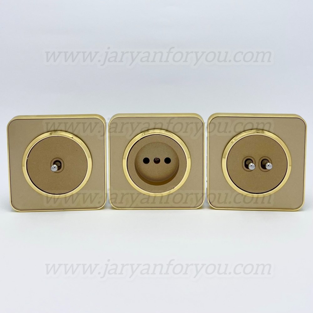 IMG_8683 - JRYN کلید و پریز ایران اسپیناس اهرمی بژ/طلایی - Image 1