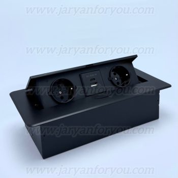 پریز مخفی کابینتی 2پریز+USB وارداتی مشکی